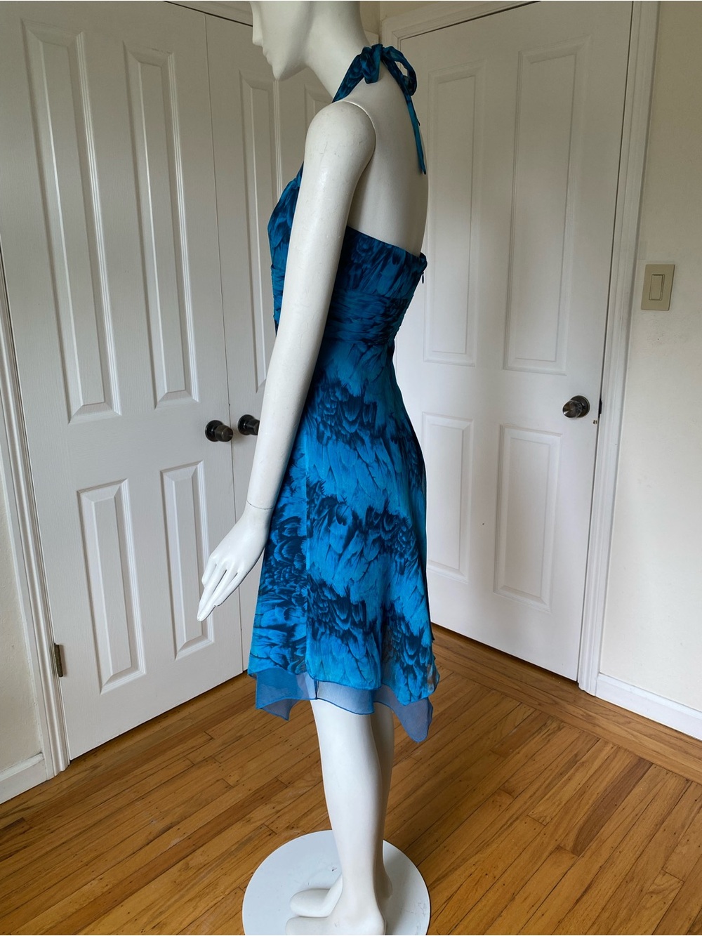 Vintage Laundry by Shelli Segal 100% Silk Blue & Black Watercolor Halter Dress 4 - Picture 6 of 14